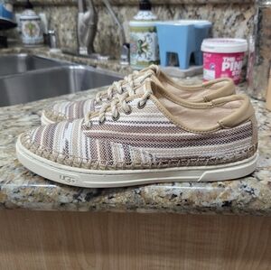 UGG Womens Tan and Cream Striped Sneakers